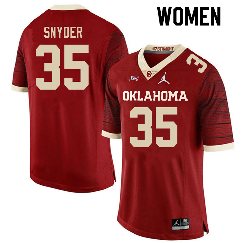 Women #35 Jakeb Snyder Oklahoma Sooners College Football Jerseys Stitched Sale-Retro - Click Image to Close